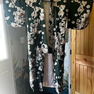 Dark Green Floral Vintage Japanese Kimono